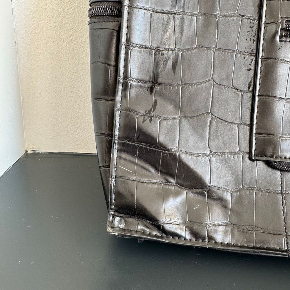 BEIS Large Work Tote Black Crocodile 14.5” x 11” Vegan Leather Zip Closure - Picture 5 of 15